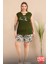 Lady Büyük Beden Desenli Yeşil Kolsuz Ip Yaka Baskılı Şortlu Pijama Takımı 3
