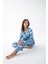 Kadın Mavi Yıldız Desenli Düğmeli Pamuklu Pijama Takımı 4