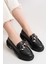 Kadın Somo Siyah Cilt Kalın Tokalı Loafer Ayakkabı Siyah 1