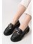 Kadın Somo Siyah Cilt Kalın Tokalı Loafer Ayakkabı Siyah 2