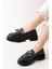Kadın Somo Siyah Cilt Kalın Tokalı Loafer Ayakkabı Siyah 4