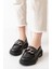 Kadın Somo Siyah Cilt Kalın Tokalı Loafer Ayakkabı Siyah 5
