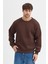 Kahverengi Bisiklet Yaka Erkek Oversize Sweatshirt Pamuklu Basic 3 Iplik Şardonlu 1