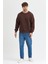 Kahverengi Bisiklet Yaka Erkek Oversize Sweatshirt Pamuklu Basic 3 Iplik Şardonlu 2