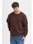 Kahverengi Bisiklet Yaka Erkek Oversize Sweatshirt Pamuklu Basic 3 Iplik Şardonlu 3