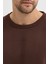 Kahverengi Bisiklet Yaka Erkek Oversize Sweatshirt Pamuklu Basic 3 Iplik Şardonlu 4