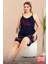 Lady Büyük Beden Çiçek Desenli Şort Ince Askılı Şortlu Pijama Takımı 1