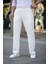 Erkek Cizgili Dokuma Krep Jogger Buggy Pantalon Rahat Kalıp - Beyaz 3