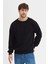 Siyah Bisiklet Yaka Erkek Oversize Sweatshirt Pamuklu Basic 3 Iplik Şardonlu 1