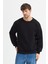 Siyah Bisiklet Yaka Erkek Oversize Sweatshirt Pamuklu Basic 3 Iplik Şardonlu 4