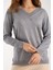 Kadın Gri Elit Viskon Kumaş Taş Detaylı Sim Biyeli Yan Yırtmaçlı V Yaka Triko Bluz 3
