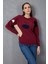 Kadın Bordo Şönil Kadife Renk Bloklu Bisiklet Yaka Triko Kazak 3