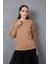Kadın Bej Geniş Manşetli Bisiklet Yaka Sim Desenli Triko Bluz 1
