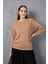 Kadın Bej Geniş Manşetli Bisiklet Yaka Sim Desenli Triko Bluz 2