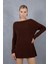 Kadın Acı Kahve Reglan Kollu Kayık Yaka Simli Triko Kazak 2