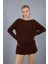 Kadın Acı Kahve Reglan Kollu Kayık Yaka Simli Triko Kazak 3