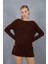 Kadın Acı Kahve Reglan Kollu Kayık Yaka Simli Triko Kazak 5