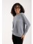 Kadın Gri Sakal Iplik Boncuk Nakışlı Bisiklet Yaka Triko Bluz 4