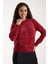 Kadın Bordo Sakal Iplik Taş Detaylı Bisiklet Yaka Triko Kazak 5