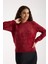 Kadın Bordo Sakal Iplik Taş Detaylı Bisiklet Yaka Triko Kazak 6