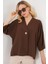 Kadın Kısa Kol Oversize Kimono 5969 - Kahverengi 3