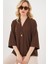 Kadın Kısa Kol Oversize Kimono 5969 - Kahverengi 4