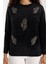 Kadın Siyah Sakal Iplik Yaprak Desenli Boncuk Nakışlı Bisiklet Yaka Triko Kazak 3