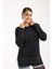 Kadın Siyah Simli Sakal Iplik Yan Yırtmaçlı Bisiklet Yaka Triko Kazak 1