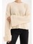 Kadın Ekru Selanik Örgü Bisiklet Yaka Simli Oversize Triko Kazak 3