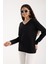 Kadın Siyah Elit Viskon Kumaş Kontrast Sim Biyeli V Yaka Triko Bluz 3