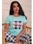 Kadın Mommy Sloganlı Bisiklet Yaka Kısa Kol Altı Uzun Penye Pijama Takımı Turkuaz 1