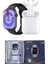 Akıllı Saat Gümüş Kasa Bluetooth Kulaklık Hediyeli Çok Fonksiyonlu Ikili Set 5
