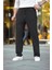 Erkek Cizgili Dokuma Krep Jogger Buggy Pantalon Rahat Kalıp - Siyah 3