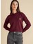 Polo Yaka Standart Bordo Kadın Kazak Polo Yaka Peçli Yün Kazak 2