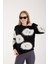Kadın Siyah-Beyaz Sakal Iplik Bisiklet Yaka Triko Kazak 4
