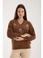 Kadın Kahve Sakal Iplik Balon Kollu Boncuk Nakışlı V Yaka Triko Kazak 1