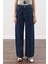 Dikiş Detaylı Geniş Denim Pantolon Indigo 5