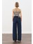 Dikiş Detaylı Geniş Denim Pantolon Indigo 7