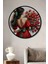 Gülümseyen Güzel Kadın Kırmızı Elbise Lale Demeti Ahşap Dekoratif Tablo Yuvarlak Tablo 2