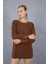 Kadın Kahve Reglan Balon Kollu Bisiklet Yaka Simli Triko Kazak 4