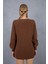 Kadın Kahve Reglan Balon Kollu Bisiklet Yaka Simli Triko Kazak 5