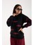 Kadın Siyah-Bordo Sakal Iplik Taş ve Inci Detaylı Bisiklet Yaka Triko Kazak 2