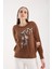 Kadın Taba Sakal Iplik Yaprak Desenli Boncuk Nakışlı Bisiklet Yaka Triko Kazak 4