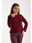 Kadın Bordo Reglan Kol ve Tek Düğmeli Manşetler Bisiklet Yaka Simli Triko Kazak 1