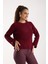 Kadın Bordo Reglan Kol ve Tek Düğmeli Manşetler Bisiklet Yaka Simli Triko Kazak 3