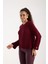 Kadın Bordo Reglan Kol ve Tek Düğmeli Manşetler Bisiklet Yaka Simli Triko Kazak 5