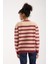 Kadın Krem-Bordo Çizgili Çapraz Kontrast Dikiş Detaylı Şönil Kadife Triko Kazak 2