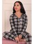 Kadın Ekose Desenli Önü Düğmeli Süet Pijama Takımı 2