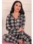 Kadın Ekose Desenli Önü Düğmeli Süet Pijama Takımı 3