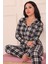 Kadın Ekose Desenli Önü Düğmeli Süet Pijama Takımı 4